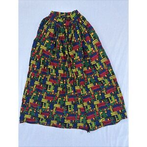 Ofuurë African Print Midi Skirt Red Black Yellow Flare Vibrant Sz S/M